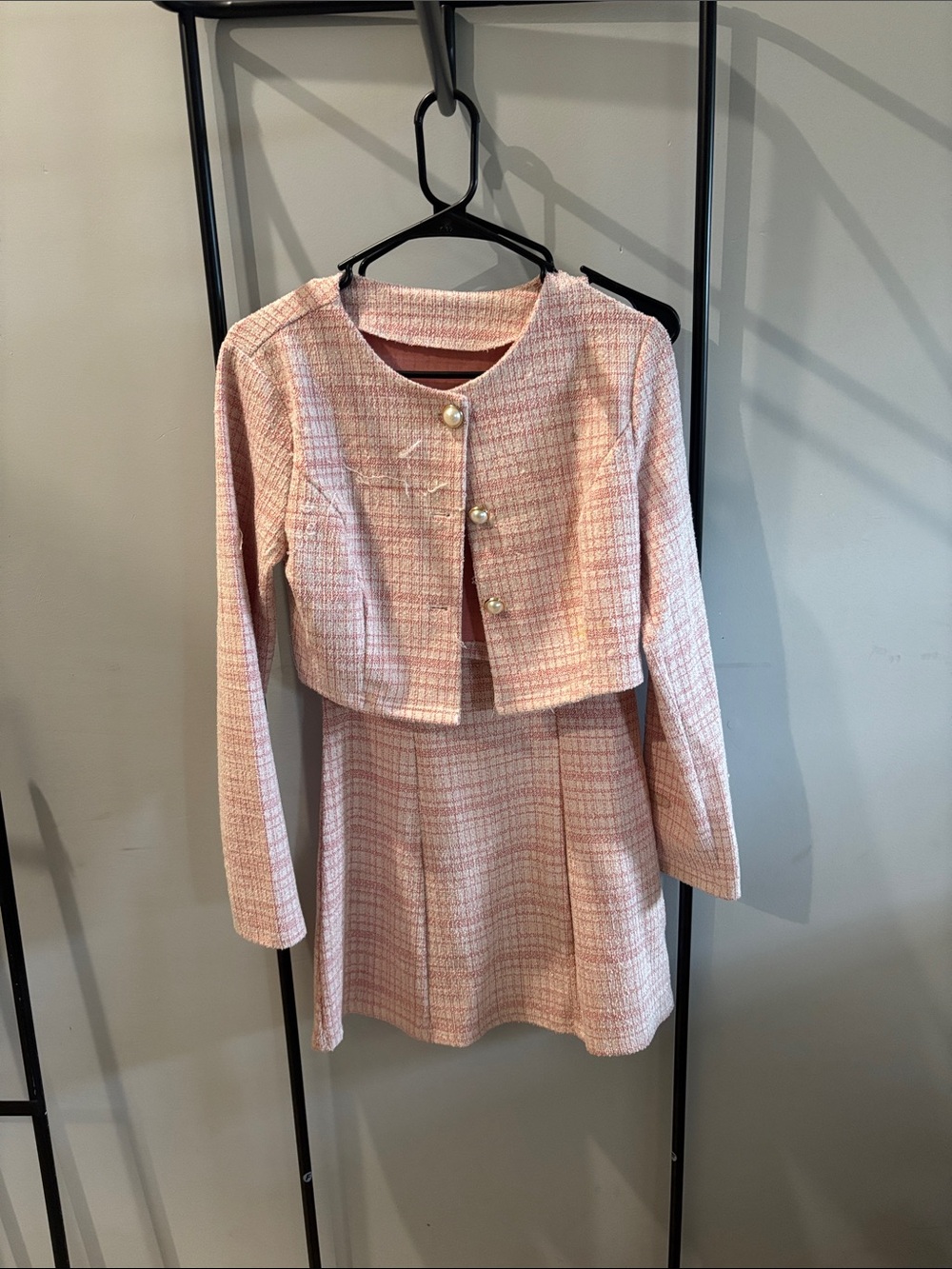 Cropped Pink Tweed Jacket - Classic Women's Coat